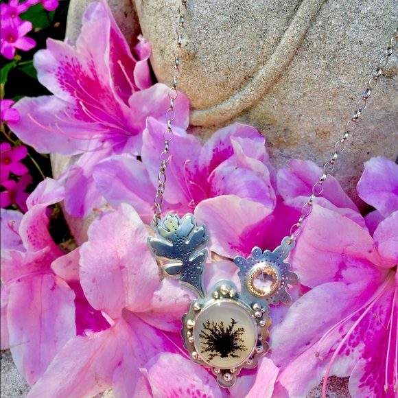 🌸PINK TOURMALINE STERLING SILVER FLOWER NECKLACE! - Picture 3 of 8